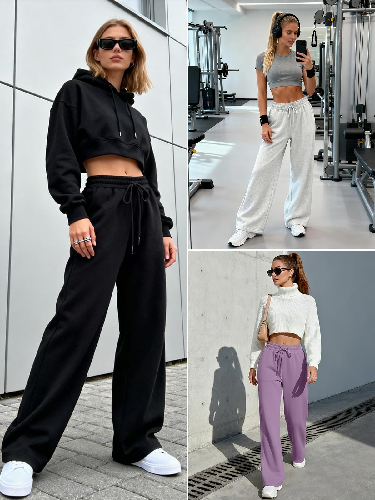 Trendy Queen Womens Wide Leg Fleece Lined Sweatpants - Noubelkit