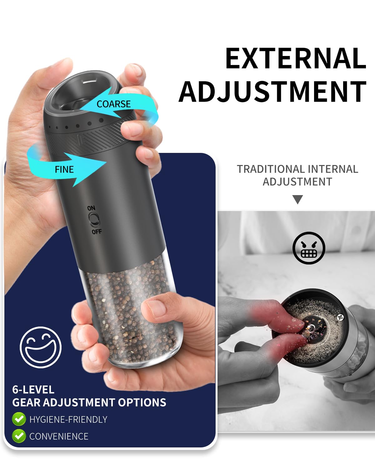 CIRCLE JOY Gravity Electric Salt and Pepper Grinder Set - Noubelkit