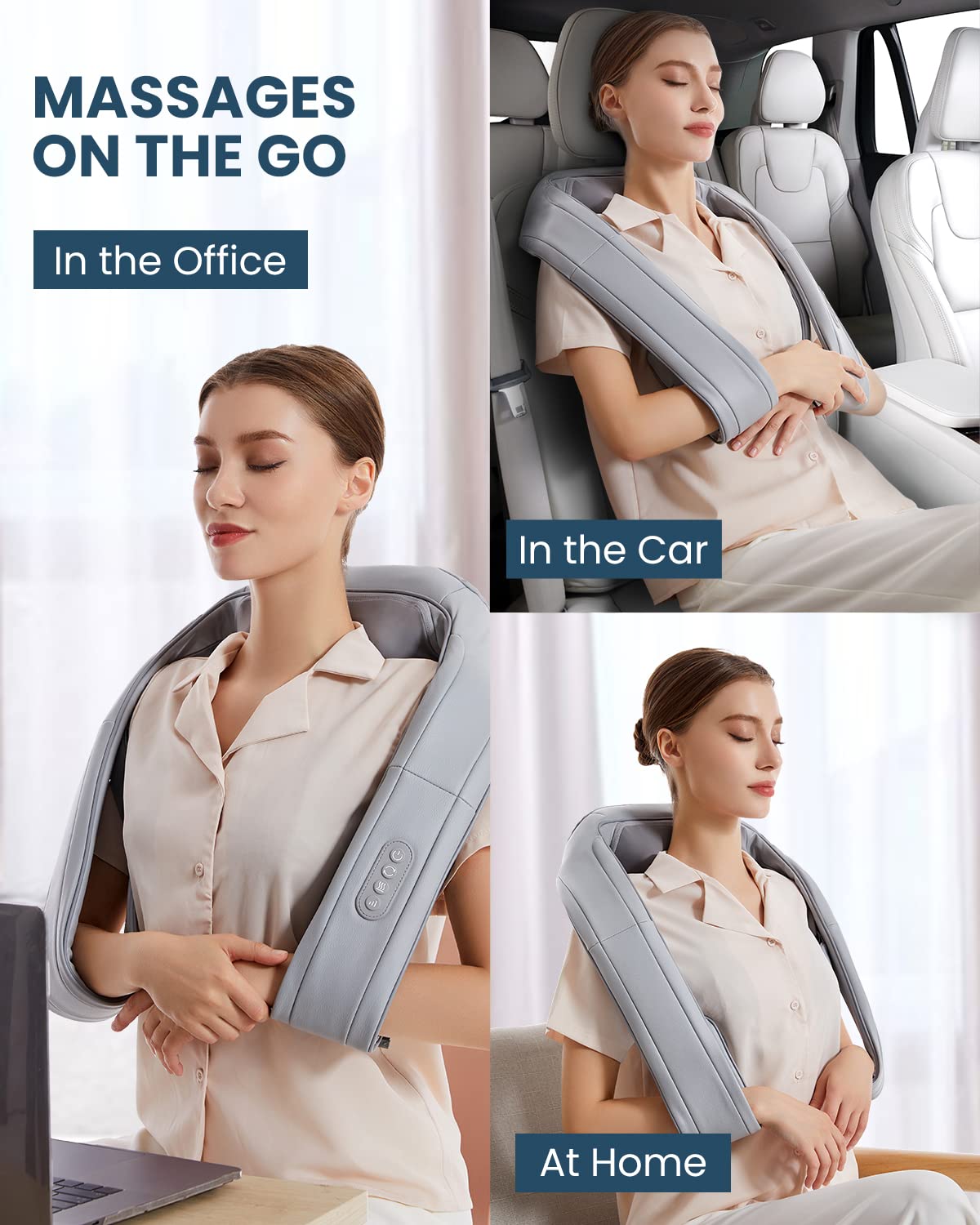 Nekteck Shiatsu Neck Massager for Pain Relief Deep Tissue with Heat, 3D Kneading Massage Pillow Back Shoulder Massagerfor Body Muscle, Plug-in Use for Home Office Car, Gifts for Mom Dad Him Her