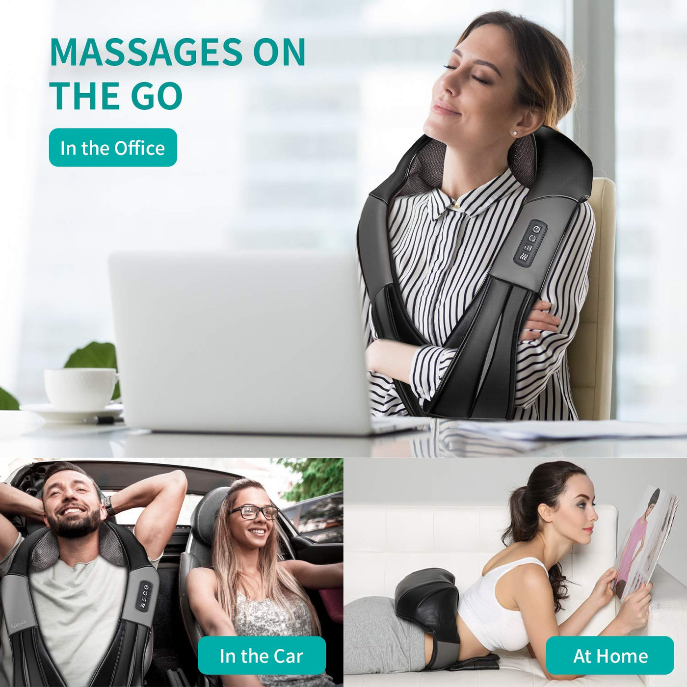 Nekteck Shiatsu Neck Massager for Pain Relief Deep Tissue with Heat, 3D Kneading Massage Pillow Back Shoulder Massagerfor Body Muscle, Plug-in Use for Home Office Car, Gifts for Mom Dad Him Her