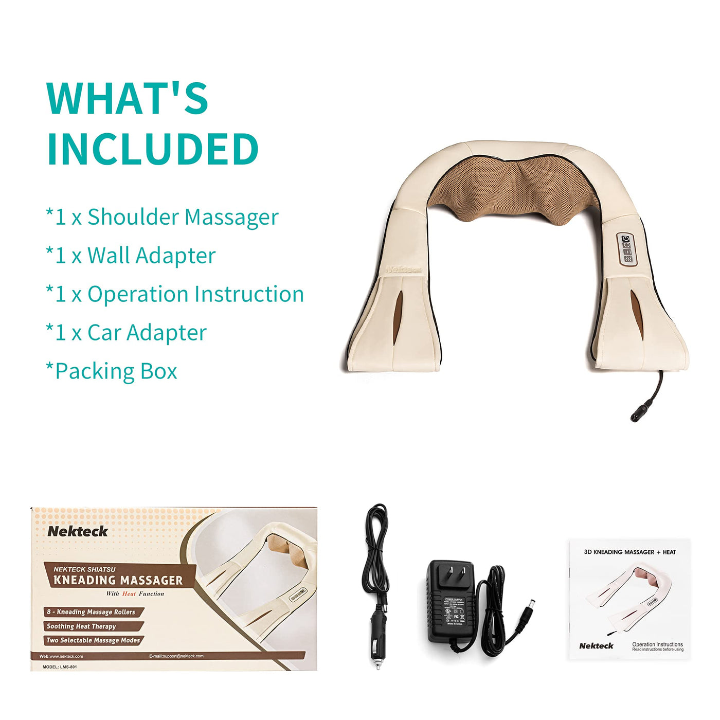 Nekteck Shiatsu Neck Massager for Pain Relief Deep Tissue with Heat, 3D Kneading Massage Pillow Back Shoulder Massagerfor Body Muscle, Plug-in Use for Home Office Car, Gifts for Mom Dad Him Her