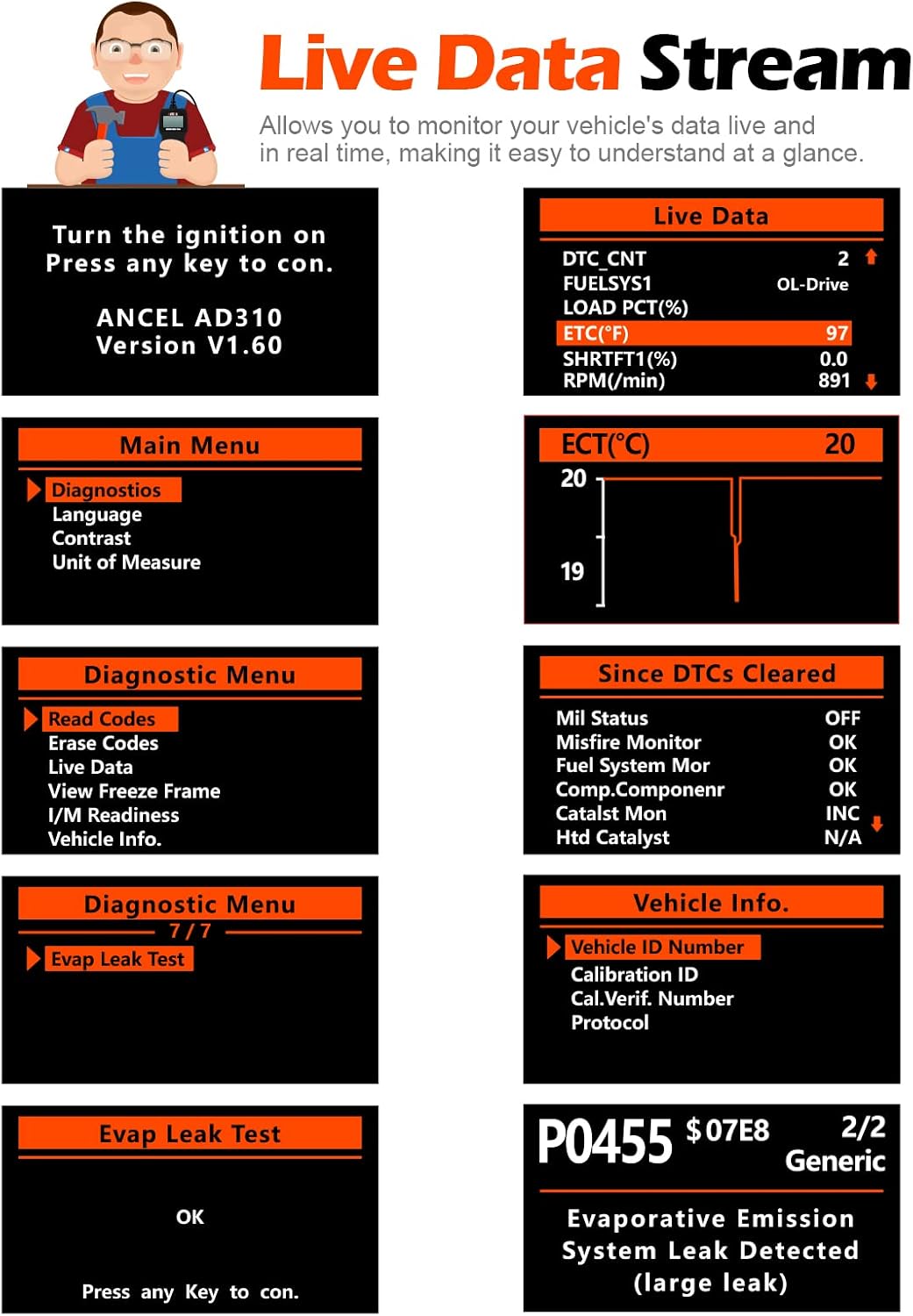 ANCEL AD310 Classic Enhanced Universal OBD II Scanner Car Engine Fault Code Reader CAN Diagnostic Scan Tool - Noubelkit