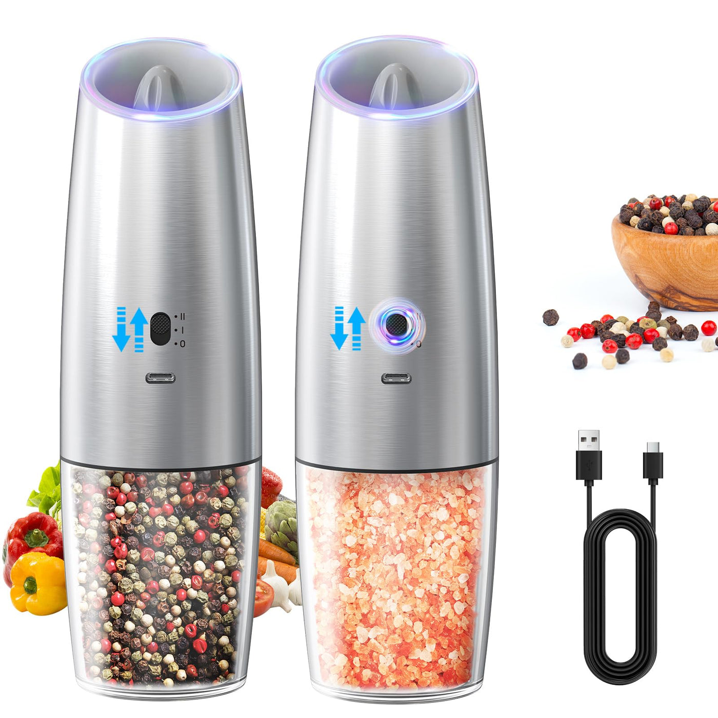 CIRCLE JOY Gravity Electric Salt and Pepper Grinder Set - Noubelkit
