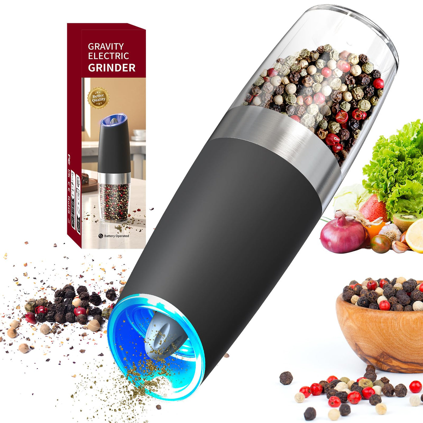 CIRCLE JOY Gravity Electric Salt and Pepper Grinder Set - Noubelkit