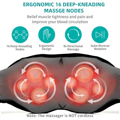 Nekteck Shiatsu Neck Massager for Pain Relief Deep Tissue with Heat, 3D Kneading Massage Pillow Back Shoulder Massagerfor Body Muscle, Plug-in Use for Home Office Car, Gifts for Mom Dad Him Her