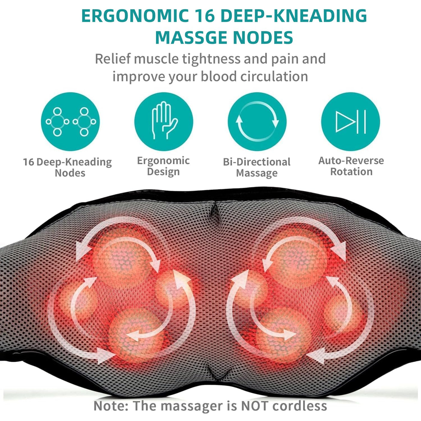 Nekteck Shiatsu Neck Massager for Pain Relief Deep Tissue with Heat, 3D Kneading Massage Pillow Back Shoulder Massagerfor Body Muscle, Plug-in Use for Home Office Car, Gifts for Mom Dad Him Her