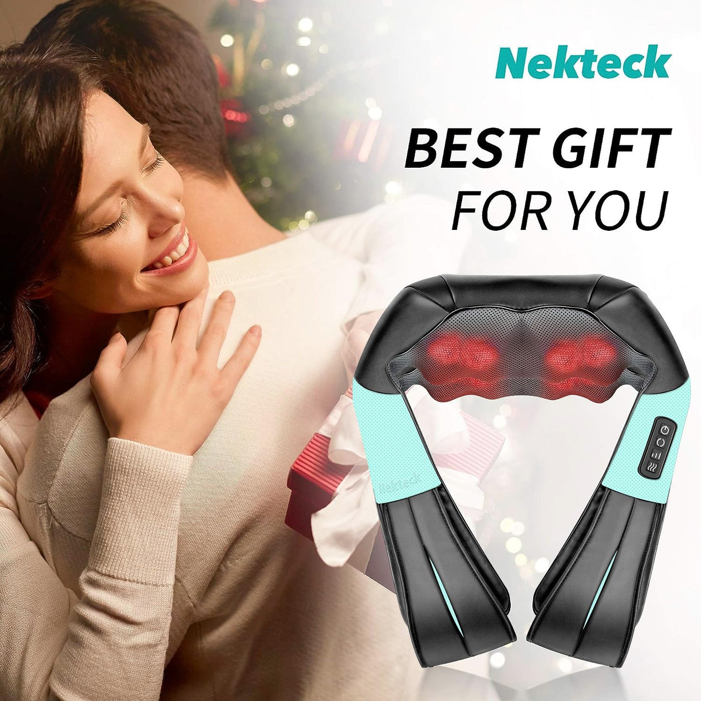 Nekteck Shiatsu Neck Massager for Pain Relief Deep Tissue with Heat, 3D Kneading Massage Pillow Back Shoulder Massagerfor Body Muscle, Plug-in Use for Home Office Car, Gifts for Mom Dad Him Her