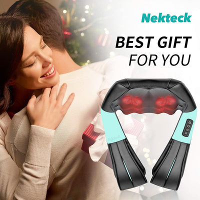 Nekteck Shiatsu Neck Massager for Pain Relief Deep Tissue with Heat, 3D Kneading Massage Pillow Back Shoulder Massagerfor Body Muscle, Plug-in Use for Home Office Car, Gifts for Mom Dad Him Her