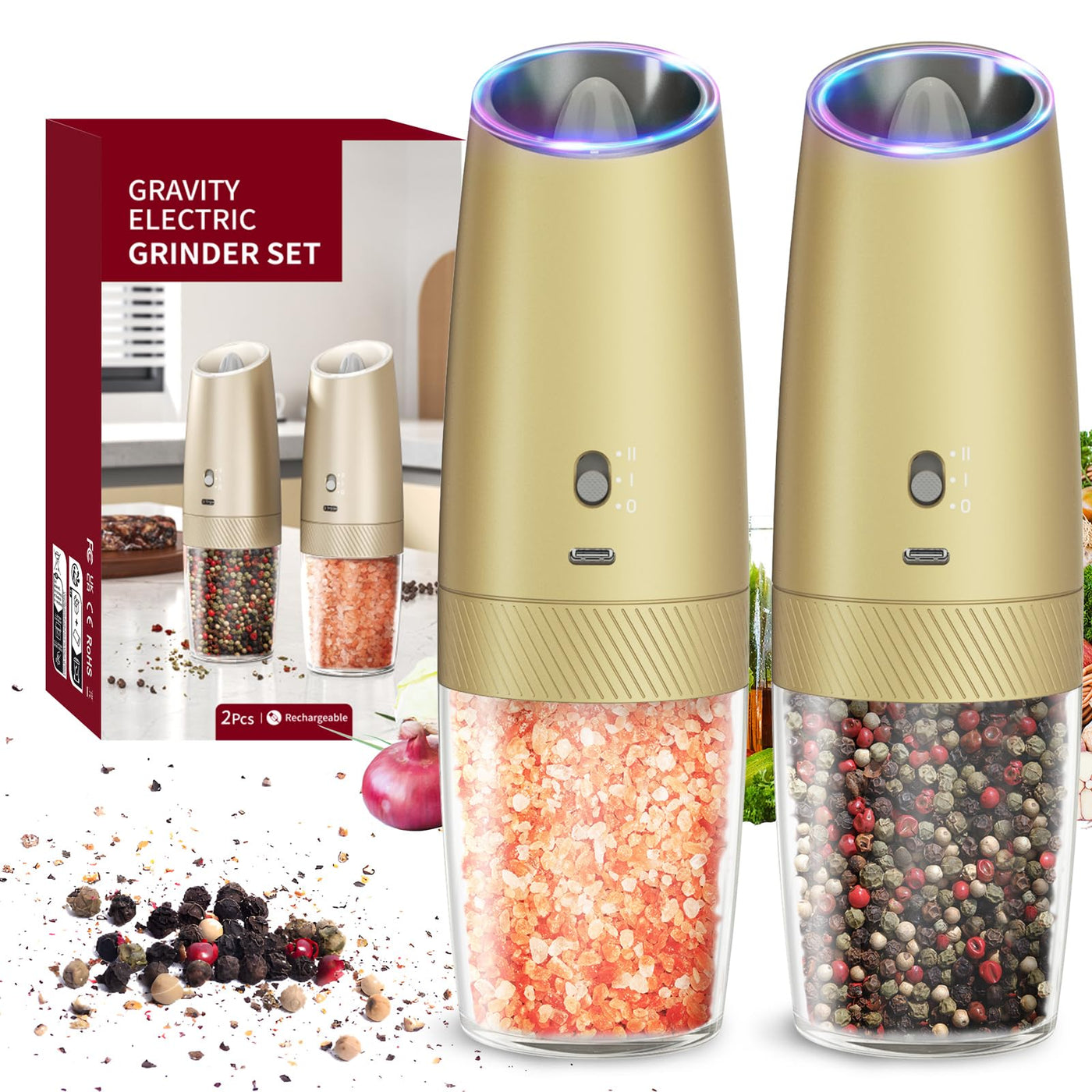CIRCLE JOY Gravity Electric Salt and Pepper Grinder Set - Noubelkit