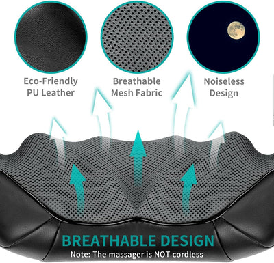 Nekteck Shiatsu Neck Massager for Pain Relief Deep Tissue with Heat, 3D Kneading Massage Pillow Back Shoulder Massagerfor Body Muscle, Plug-in Use for Home Office Car, Gifts for Mom Dad Him Her