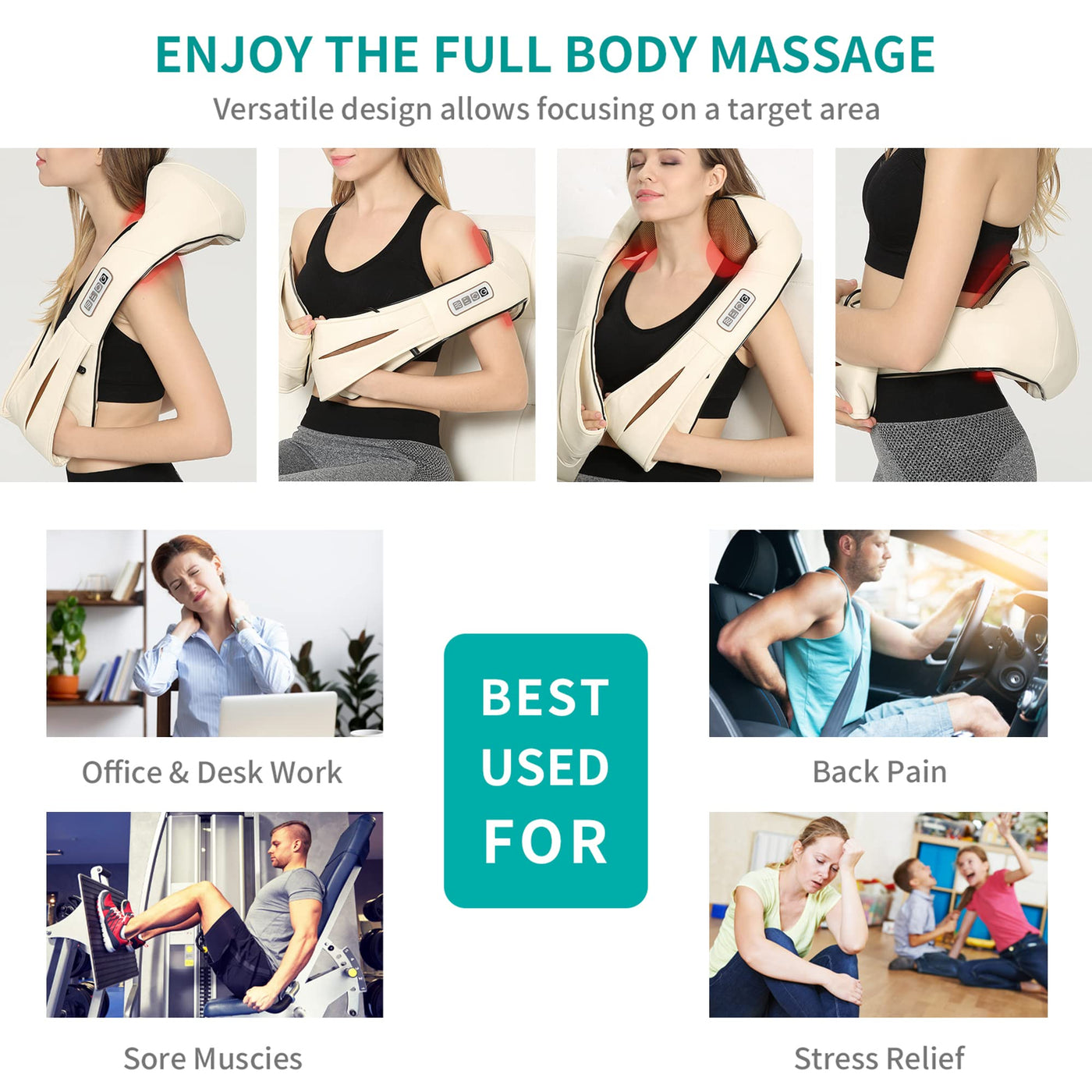 Nekteck Shiatsu Neck Massager for Pain Relief Deep Tissue with Heat, 3D Kneading Massage Pillow Back Shoulder Massagerfor Body Muscle, Plug-in Use for Home Office Car, Gifts for Mom Dad Him Her