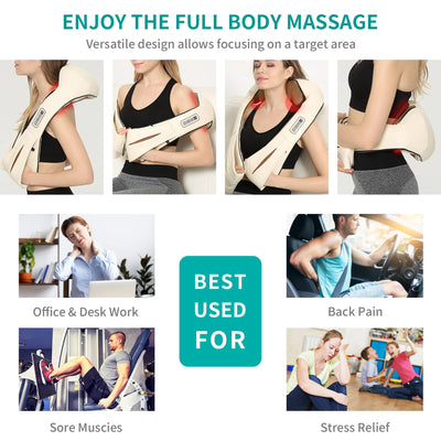 Nekteck Shiatsu Neck Massager for Pain Relief Deep Tissue with Heat, 3D Kneading Massage Pillow Back Shoulder Massagerfor Body Muscle, Plug-in Use for Home Office Car, Gifts for Mom Dad Him Her