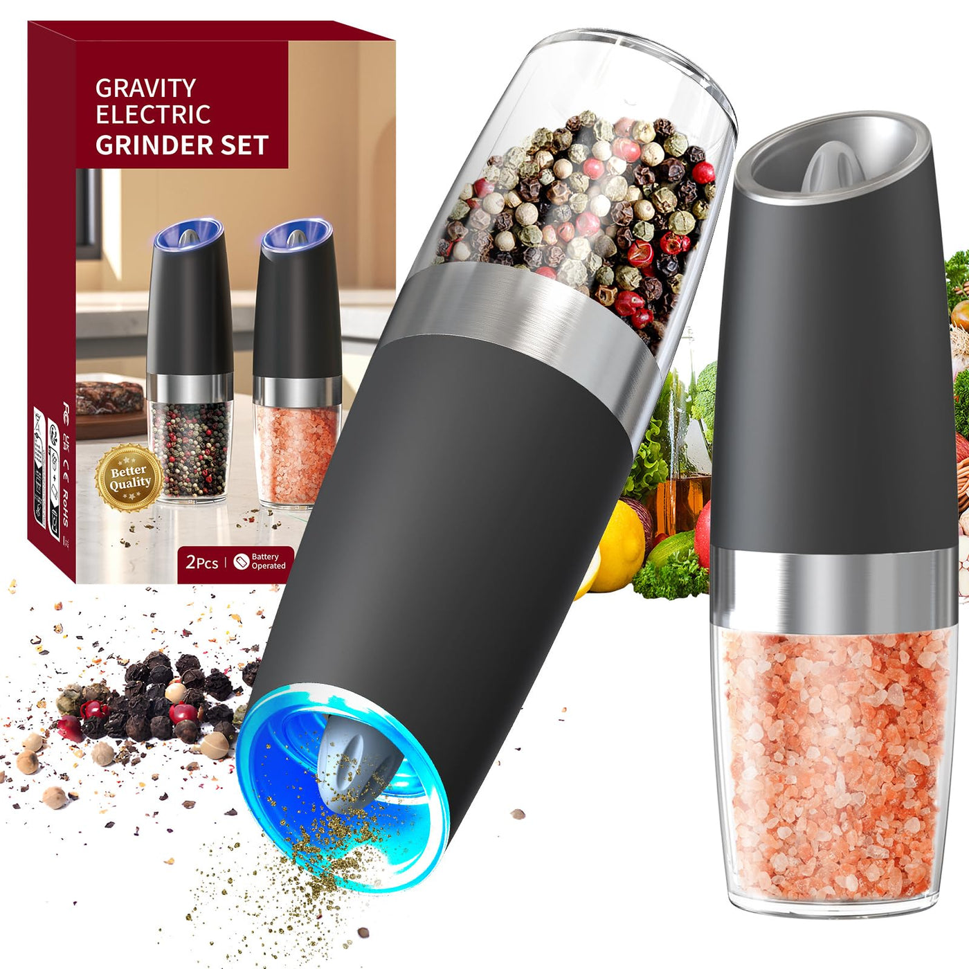 CIRCLE JOY Gravity Electric Salt and Pepper Grinder Set - Noubelkit