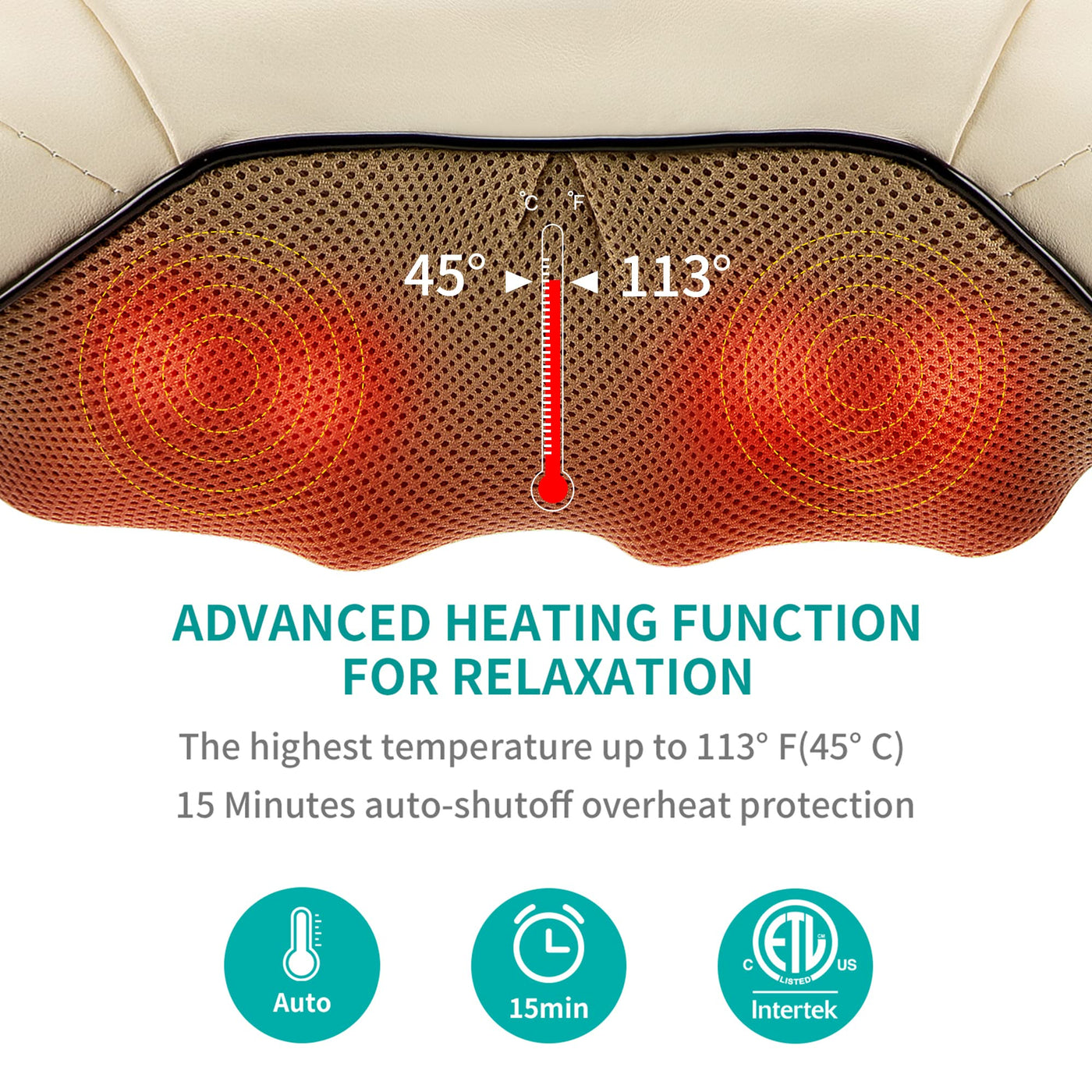 Nekteck Shiatsu Neck Massager for Pain Relief Deep Tissue with Heat, 3D Kneading Massage Pillow Back Shoulder Massagerfor Body Muscle, Plug-in Use for Home Office Car, Gifts for Mom Dad Him Her
