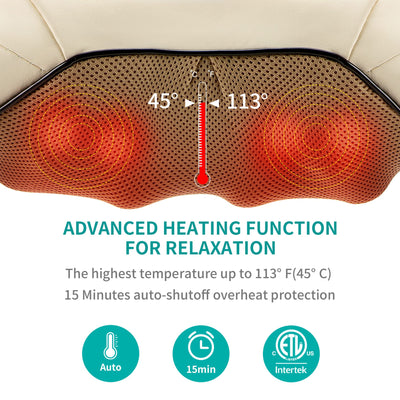 Nekteck Shiatsu Neck Massager for Pain Relief Deep Tissue with Heat, 3D Kneading Massage Pillow Back Shoulder Massagerfor Body Muscle, Plug-in Use for Home Office Car, Gifts for Mom Dad Him Her